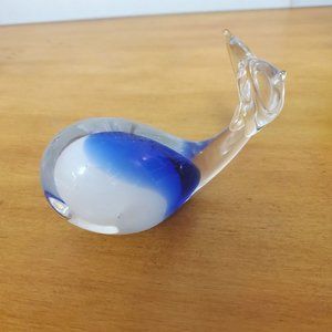 VTG Art Glass Whale Clear and Blue 4.5"L 2.5"W Gift Collector ExcellentCondition